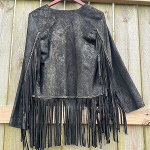 Cleobella Black Lambskin Suede Fringe Boho Festival Jacket – Size M - Unworn